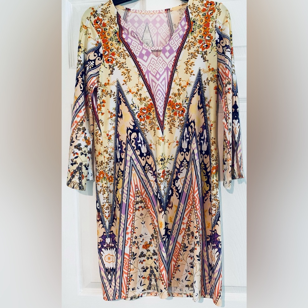 V Neck Yellow and Purple Mini Dress